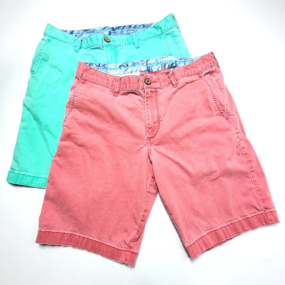 Tommy Bahama Mens Chino Shorts Lot 2 Size 32 Pink Coral Aqua Green